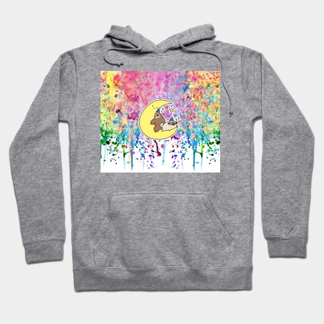 Sleepy Moon Pug and Sloth Rainbow Paint Hoodie by saradaboru